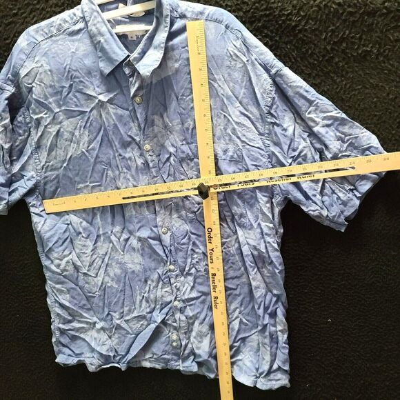 Pierre Cardin Mens Button-up Shirt Blue Size XL 100% Rayon Short Sleeve Palms - Picture 4 of 12